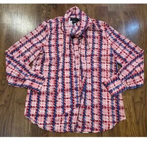 Gracia Women's Houndstooth Print Tie Neck Blouse Size Medium NWT Bold Fashion